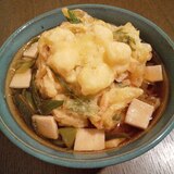 長ねぎ＆高野豆腐＆かき揚げのお蕎麦